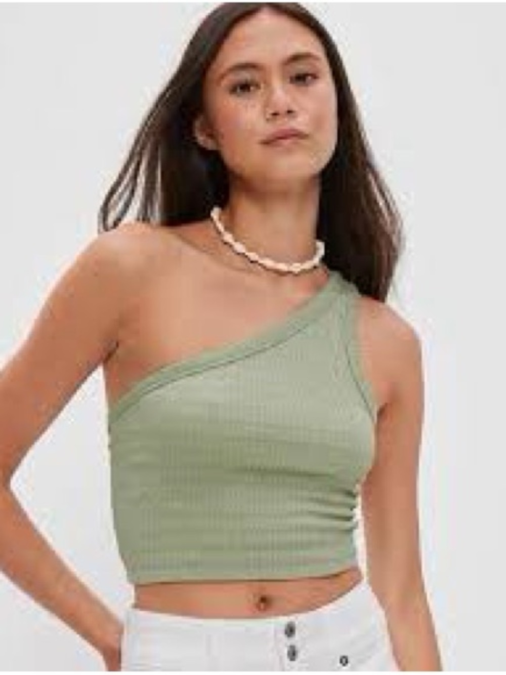 American Eagle Sage Green Ribbed One Shoulder Crop Tank Size Medium